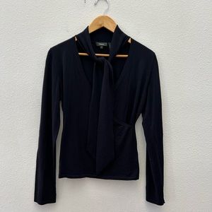 THEORY Regal Wool wrap tie neck navy sweater